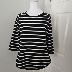 JEANNE PIERRE Black and White Striped 3/4 Sleeve Top Sz. (Med).